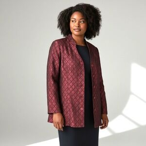 Coldwater Creek Jacket M Petite Wine Red Quilted Diamond Argyle Formal Party